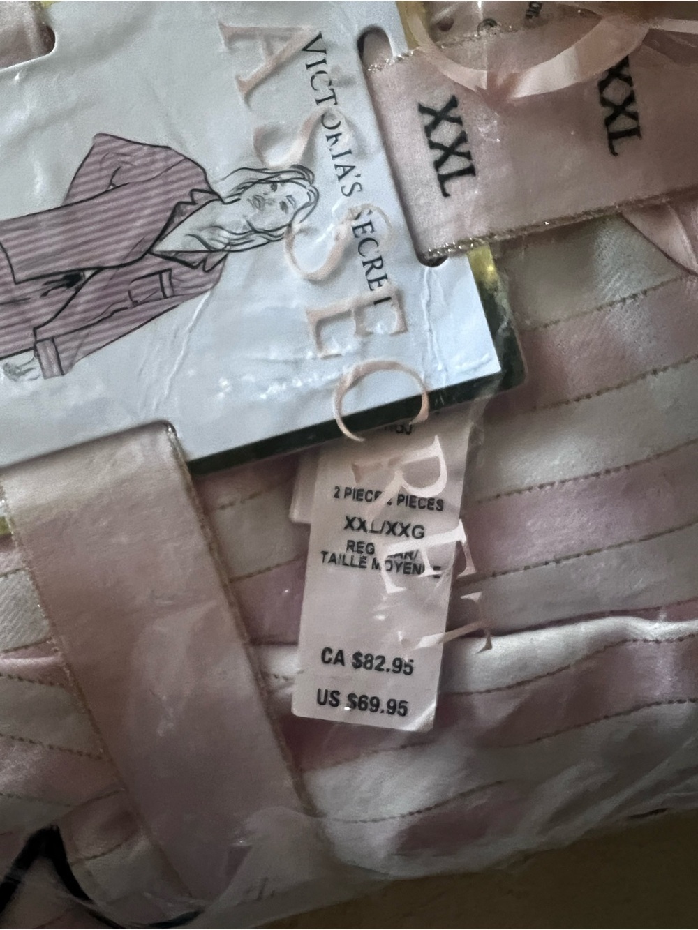 Victoria's Secret Pink and White Striped Satin Pajama Set with Black Script - Picture 4 of 5